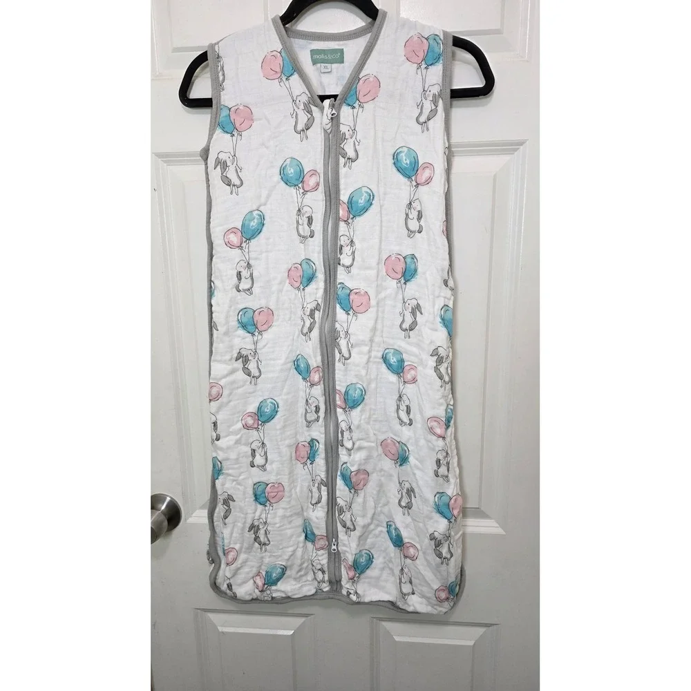 Molis & Co Baby Sleep Sack Unisex XL White Bunny Balloon Muslin 0.5 TOG Wearable